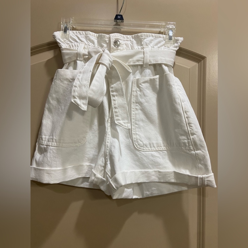 Zara white denim paper bag shorts
